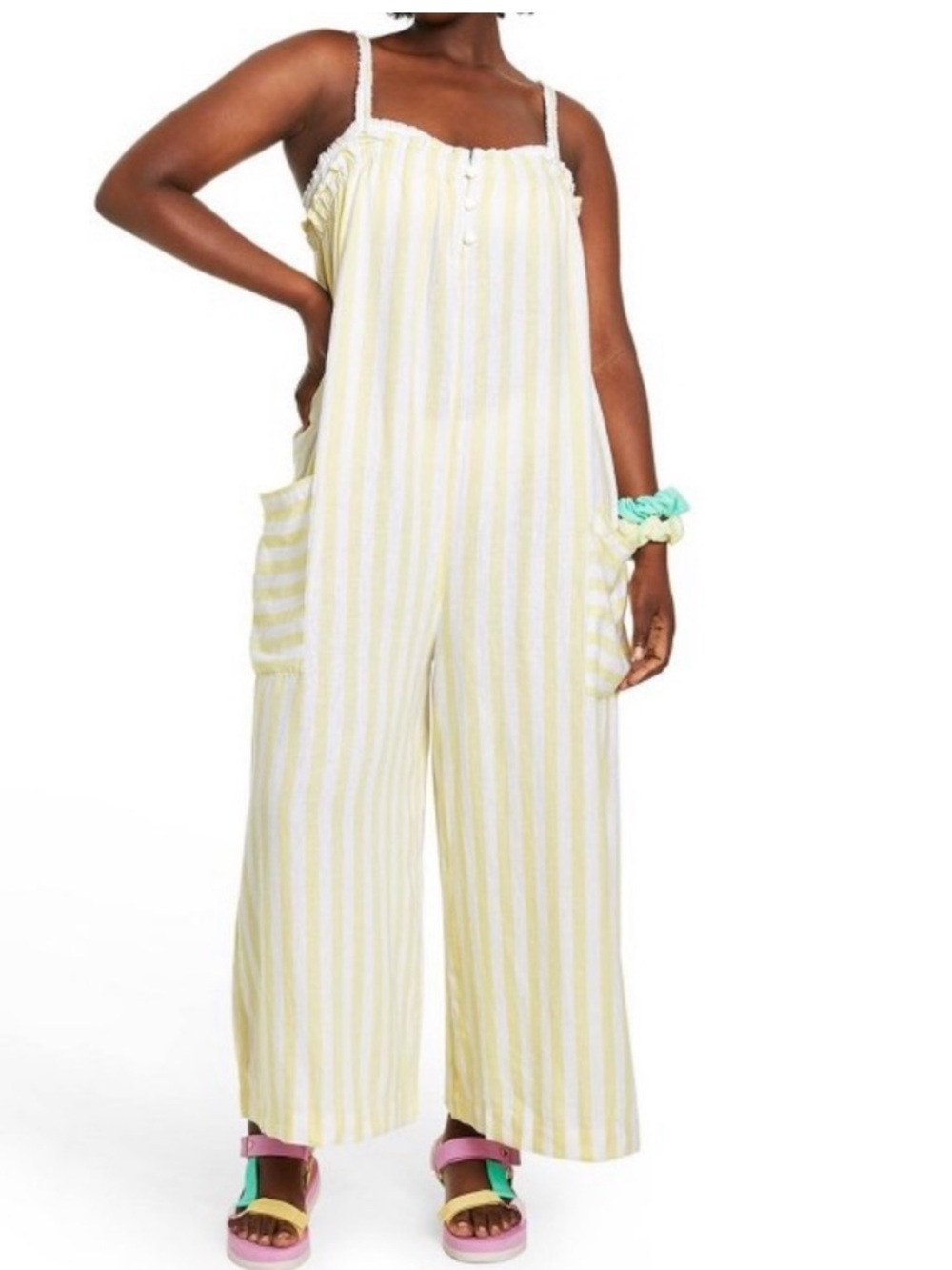 Stoney clover striped flowy linen blend jumpsuit